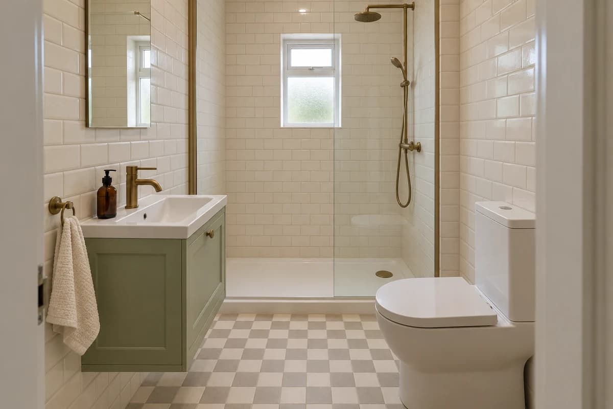 Illustration: a compact shower room in a classic, traditional style