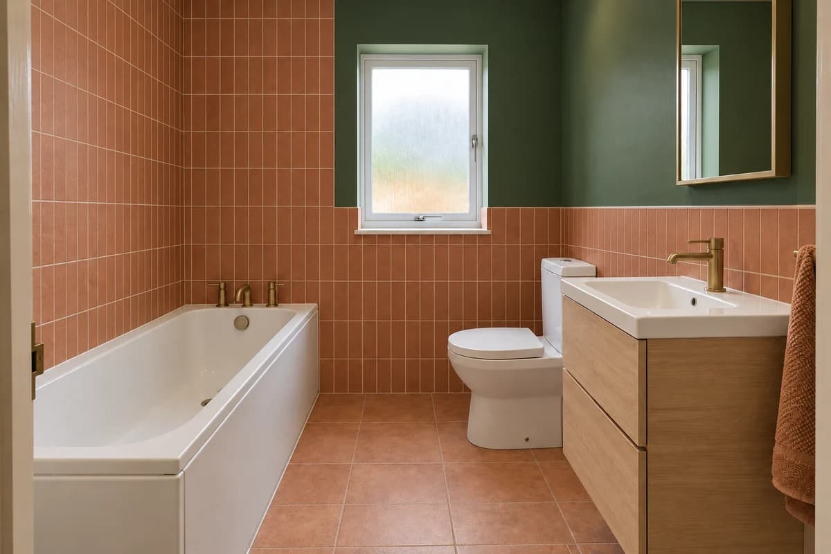 Illustration: a bath-only bathroom in a bold, colourful style