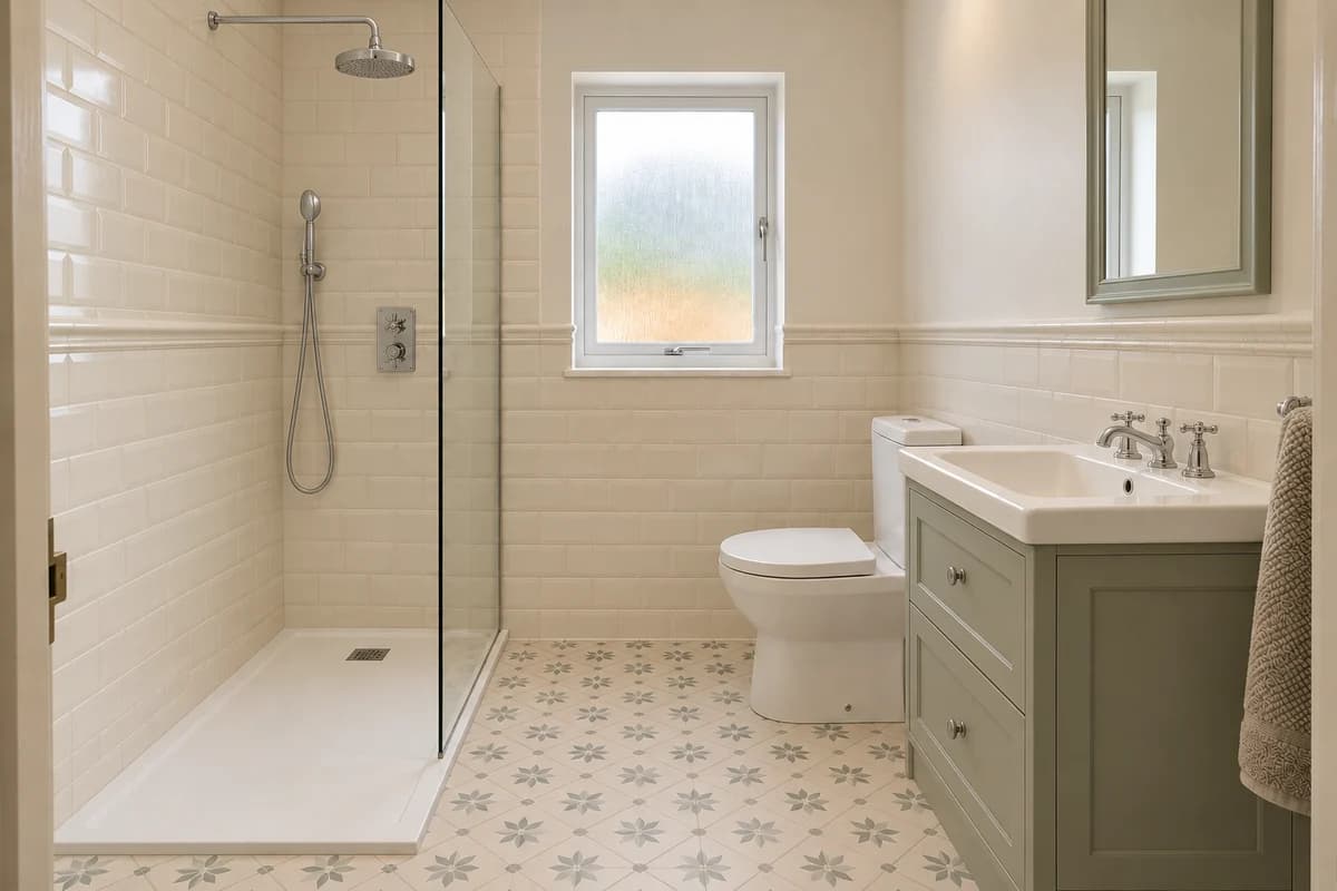 Illustration: a shower room in a classic, traditional style