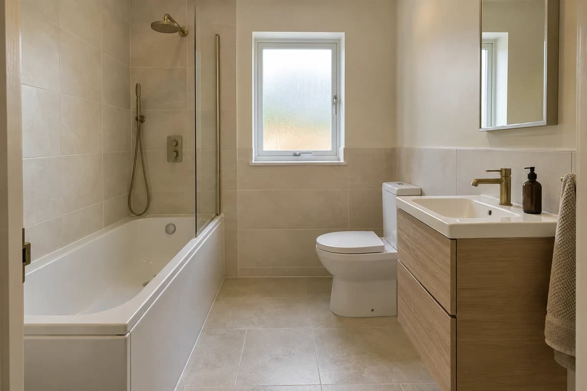 Illustration: a bathroom with a shower over the bath