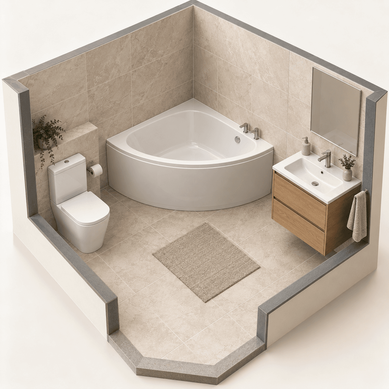Illustration: a bath tucked into a corner
