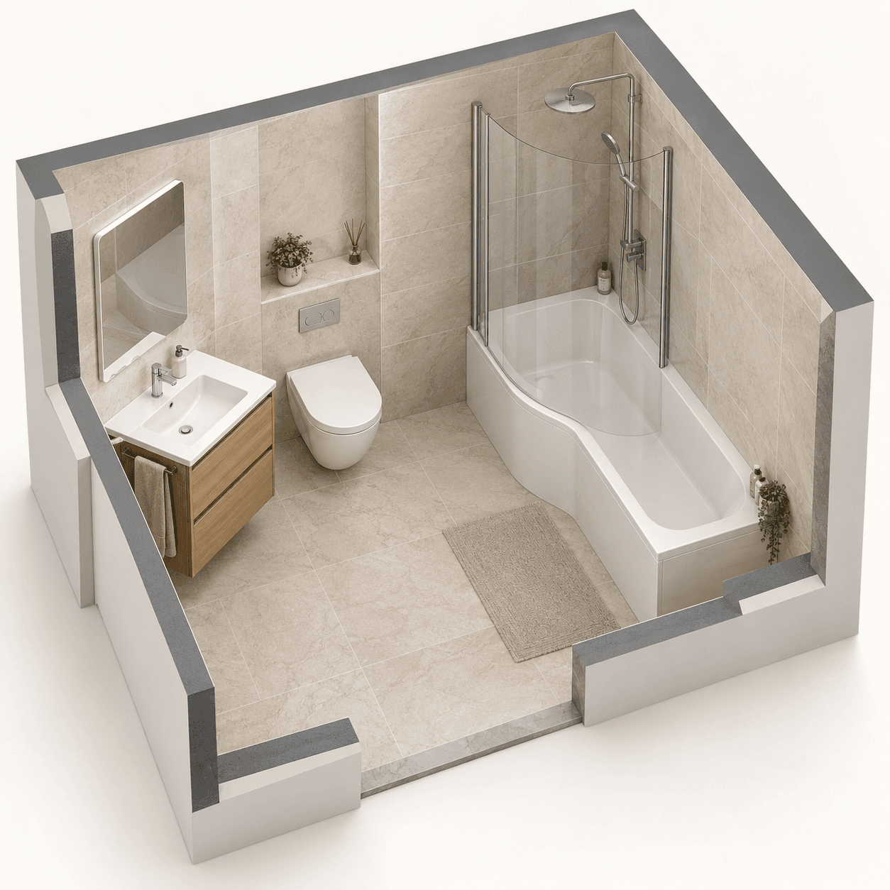 Illustration: a curved shower end