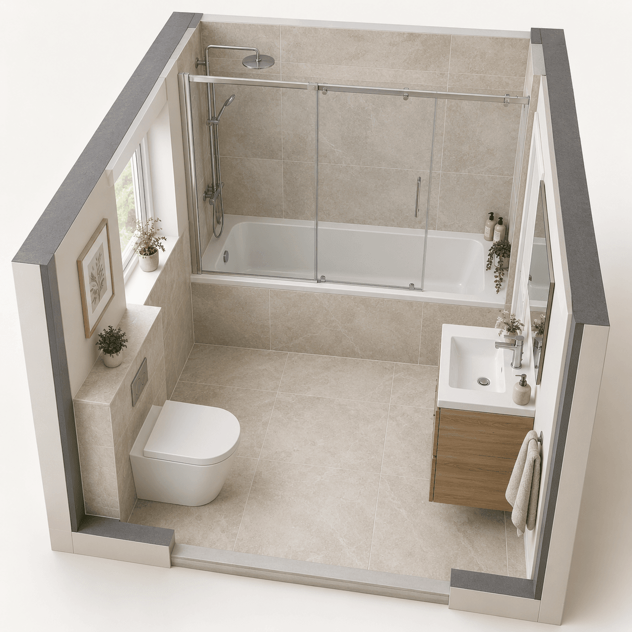 Illustration: an enclosed shower bath