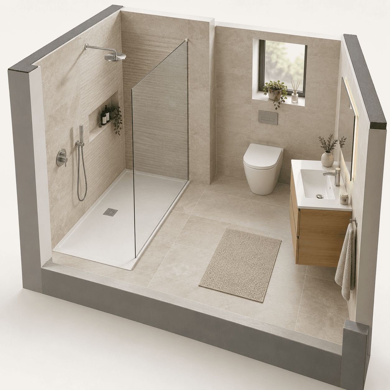 Illustration: an open walk-in shower