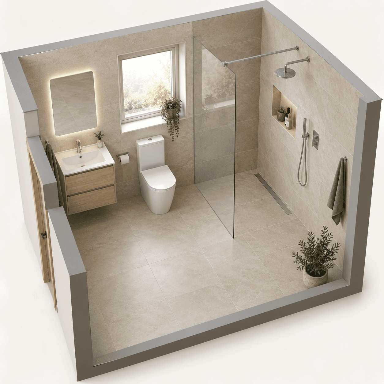 Illustration: a level-floor wet room