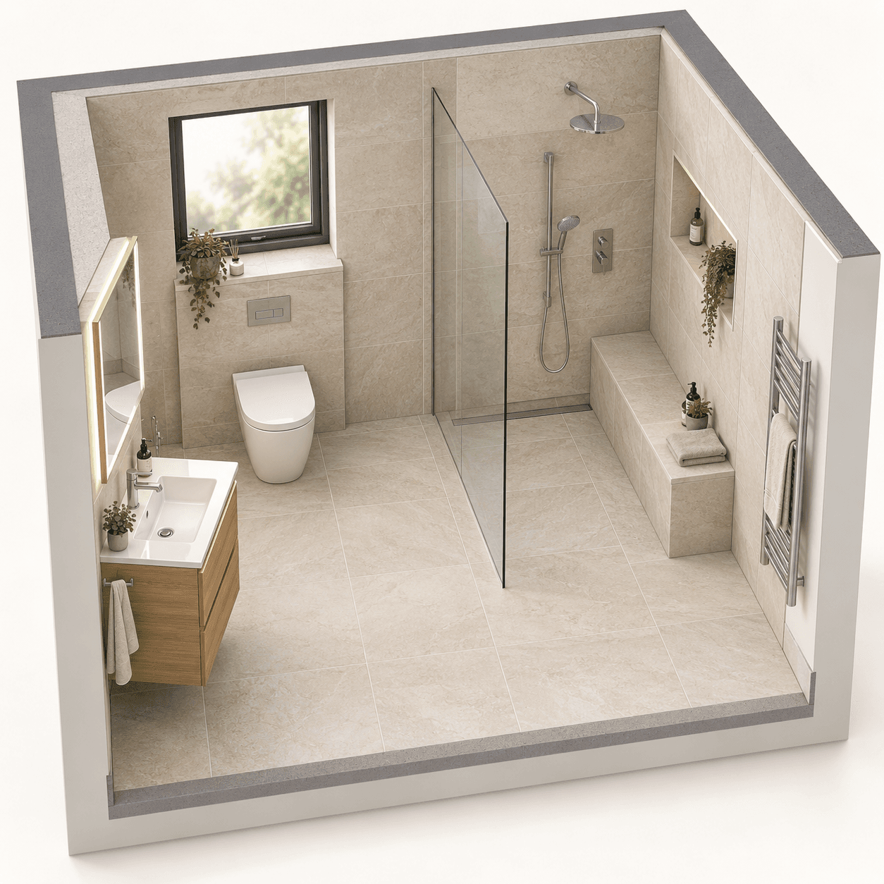 Illustration: a shower with a seat