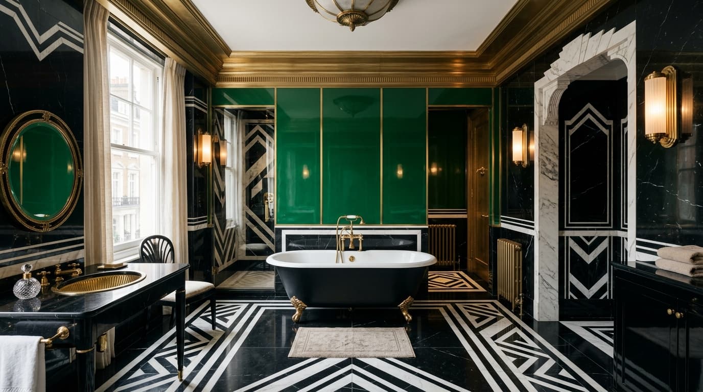Illustration: a Art Deco bathroom