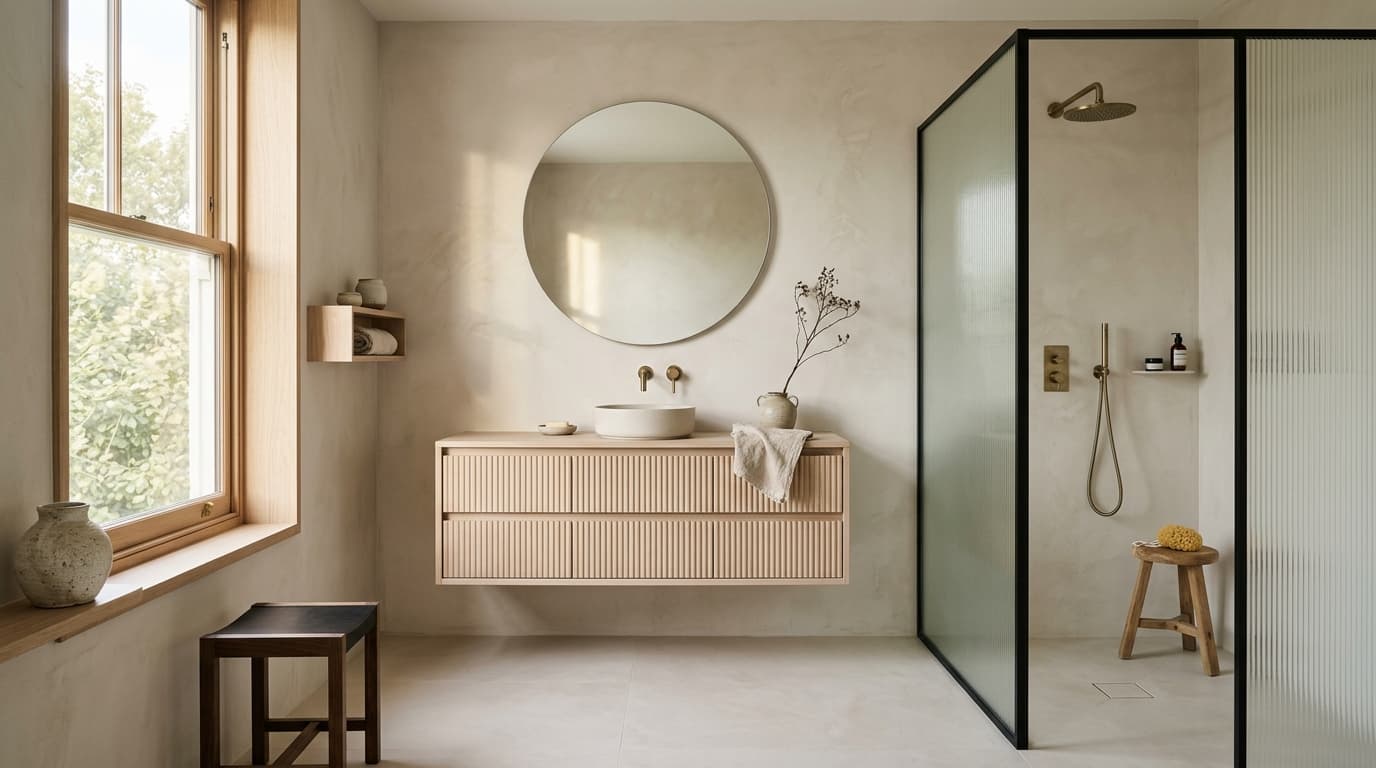 Illustration: a Scandinavian / Japandi bathroom