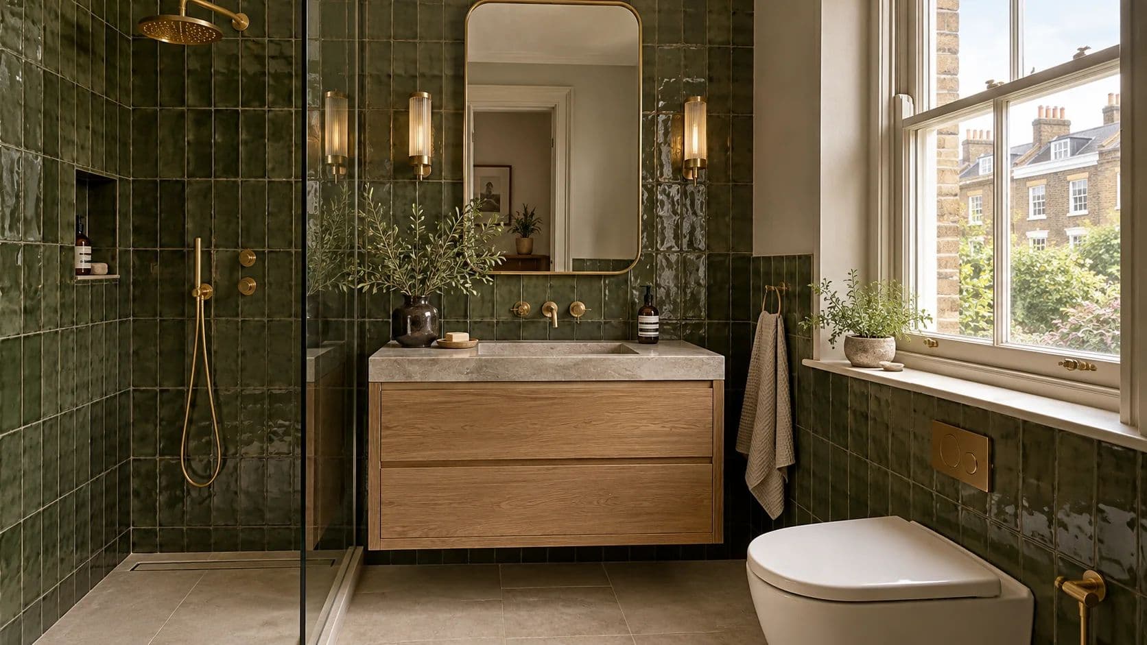 Illustration: a Mid-Century Modern bathroom